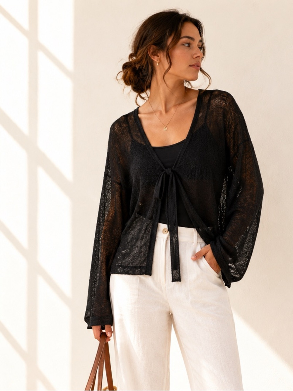 Sarah Pacini Sheer Tie Front Merino Cardigan Italy Avant Garde Sz OS